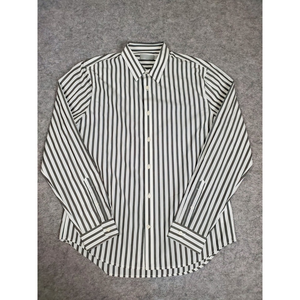 Vince Shirt Mens Large Green White Striped Cotton Classic Button-Up Preppy